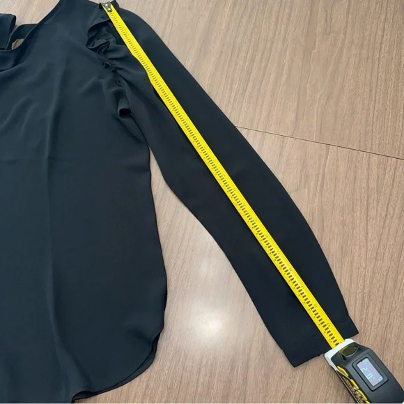 Loft Womens XS Black Blouse Top Long Sleeve w/ Ruffle Back Cutout Semi Sheer NWT - Picture 10 of 10